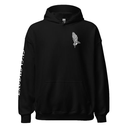 EXODUS 15:13 white on black hoodie