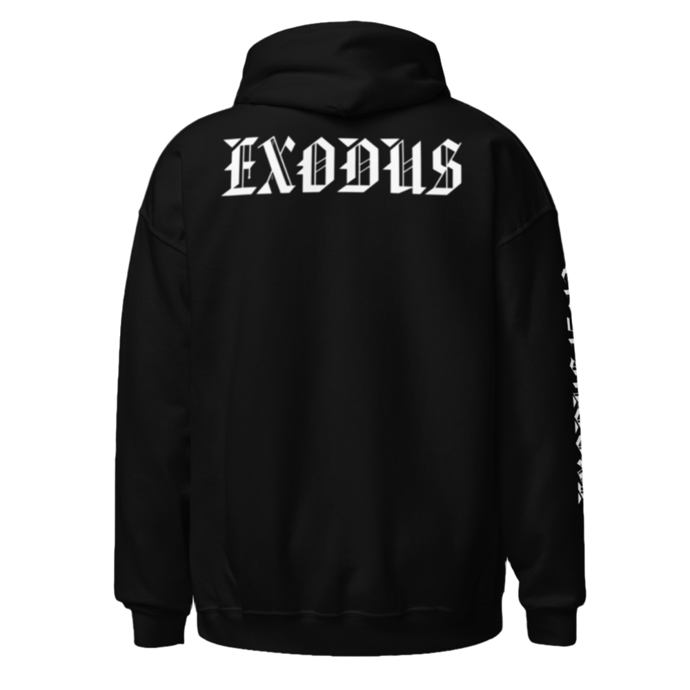 EXODUS 15:13 white on black hoodie