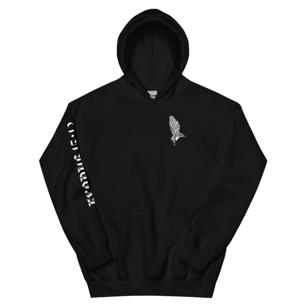 EXODUS 15:13 white on black hoodie
